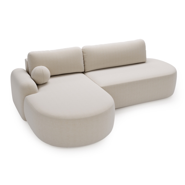 NAROŻNIK ROZKŁADANY Z FUNCKJĄ SPANIA AGAT O W KREMOWEJ TKANINIE - Z GÓRY